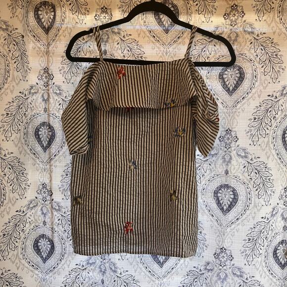 Collective Concepts Floral Stripe Off Shoulder Top Size Large - Picture 1 of 8